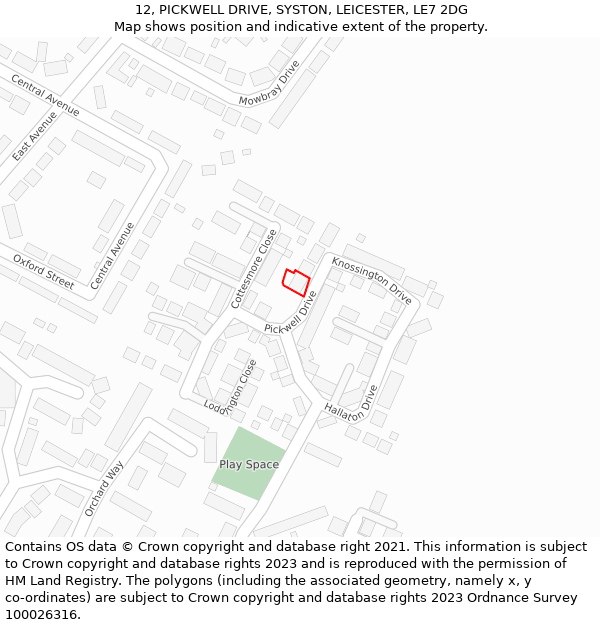 12, PICKWELL DRIVE, SYSTON, LEICESTER, LE7 2DG: Location map and indicative extent of plot