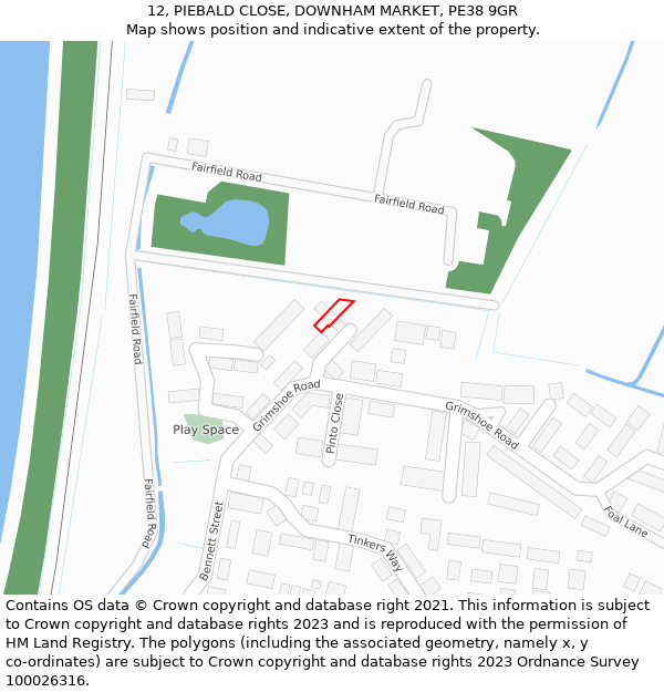 12, PIEBALD CLOSE, DOWNHAM MARKET, PE38 9GR: Location map and indicative extent of plot