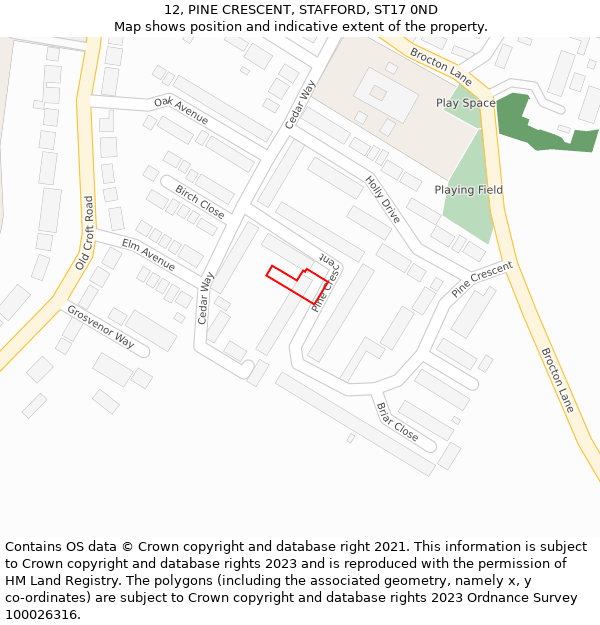 12, PINE CRESCENT, STAFFORD, ST17 0ND: Location map and indicative extent of plot