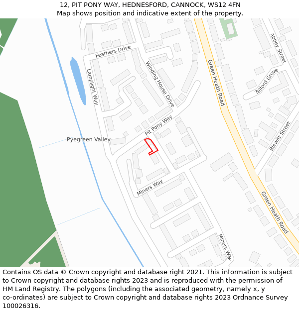 12, PIT PONY WAY, HEDNESFORD, CANNOCK, WS12 4FN: Location map and indicative extent of plot