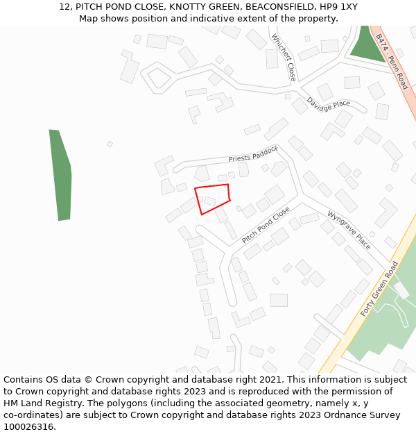 12, PITCH POND CLOSE, KNOTTY GREEN, BEACONSFIELD, HP9 1XY: Location map and indicative extent of plot