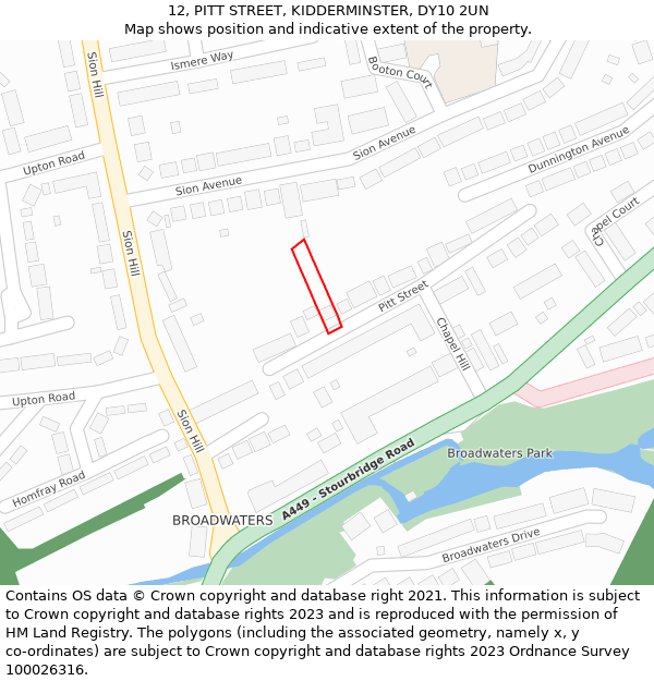 12, PITT STREET, KIDDERMINSTER, DY10 2UN: Location map and indicative extent of plot