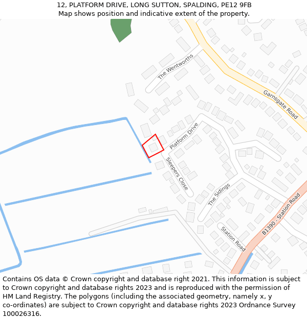 12, PLATFORM DRIVE, LONG SUTTON, SPALDING, PE12 9FB: Location map and indicative extent of plot