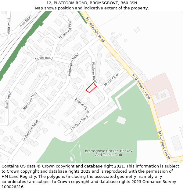 12, PLATFORM ROAD, BROMSGROVE, B60 3SN: Location map and indicative extent of plot