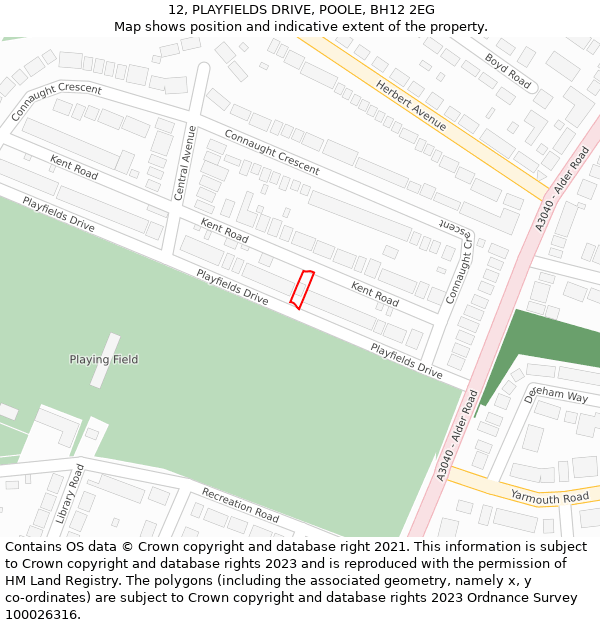 12, PLAYFIELDS DRIVE, POOLE, BH12 2EG: Location map and indicative extent of plot