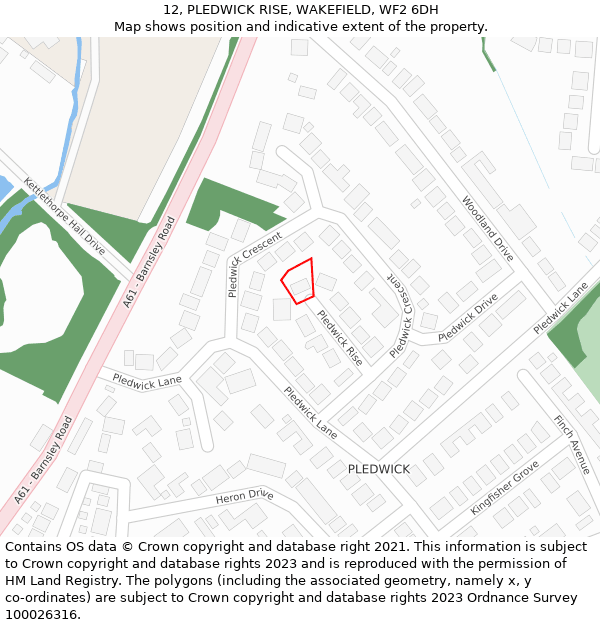 12, PLEDWICK RISE, WAKEFIELD, WF2 6DH: Location map and indicative extent of plot