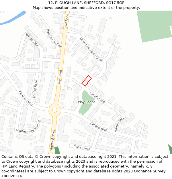 12, PLOUGH LANE, SHEFFORD, SG17 5GF: Location map and indicative extent of plot