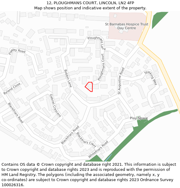 12, PLOUGHMANS COURT, LINCOLN, LN2 4FP: Location map and indicative extent of plot