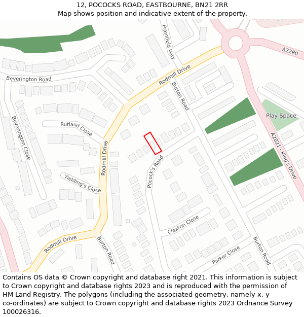 12, POCOCKS ROAD, EASTBOURNE, BN21 2RR: Location map and indicative extent of plot