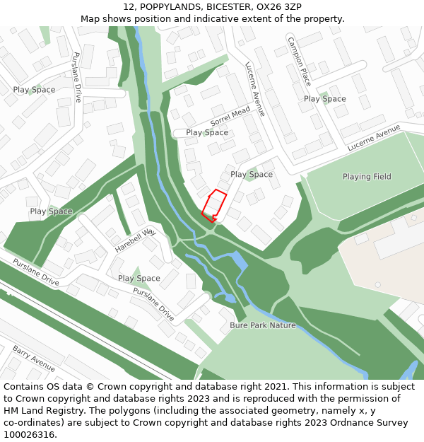 12, POPPYLANDS, BICESTER, OX26 3ZP: Location map and indicative extent of plot