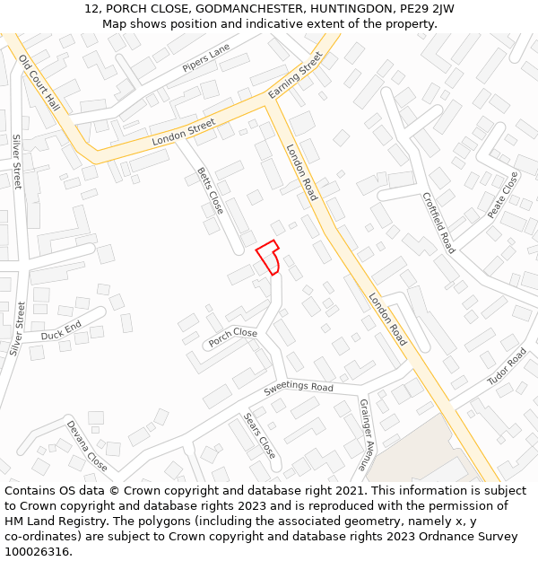12, PORCH CLOSE, GODMANCHESTER, HUNTINGDON, PE29 2JW: Location map and indicative extent of plot