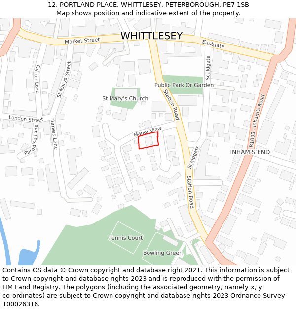 12, PORTLAND PLACE, WHITTLESEY, PETERBOROUGH, PE7 1SB: Location map and indicative extent of plot