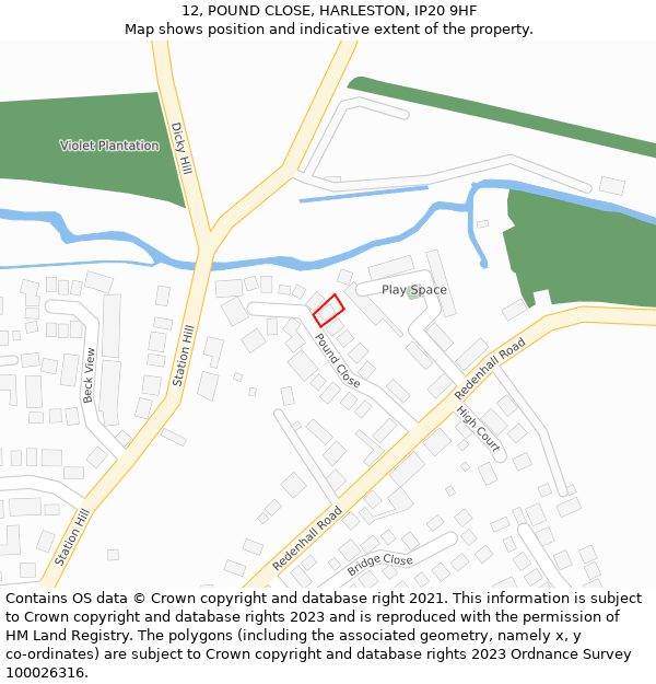 12, POUND CLOSE, HARLESTON, IP20 9HF: Location map and indicative extent of plot