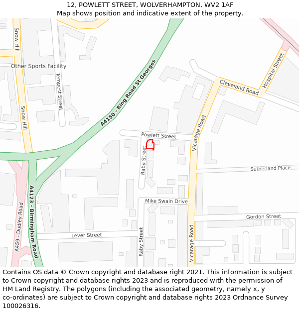 12, POWLETT STREET, WOLVERHAMPTON, WV2 1AF: Location map and indicative extent of plot