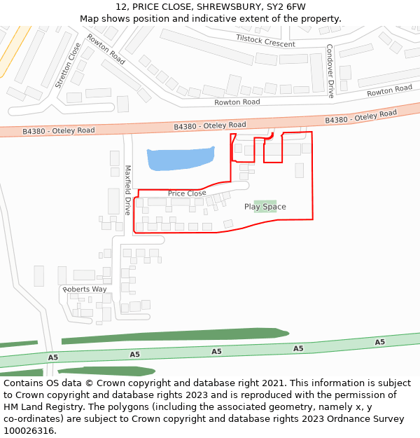 12, PRICE CLOSE, SHREWSBURY, SY2 6FW: Location map and indicative extent of plot