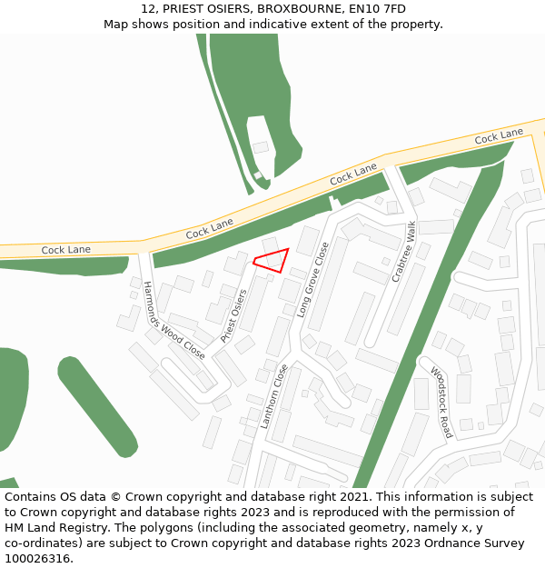 12, PRIEST OSIERS, BROXBOURNE, EN10 7FD: Location map and indicative extent of plot