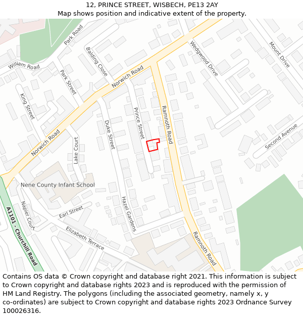 12, PRINCE STREET, WISBECH, PE13 2AY: Location map and indicative extent of plot