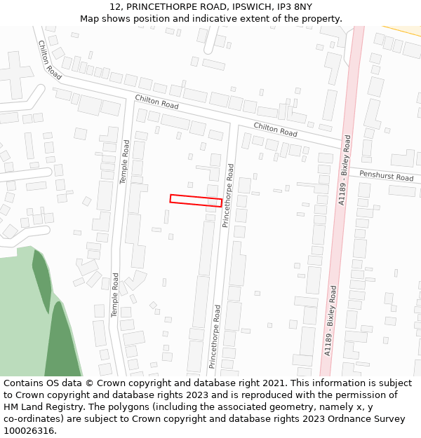 12, PRINCETHORPE ROAD, IPSWICH, IP3 8NY: Location map and indicative extent of plot