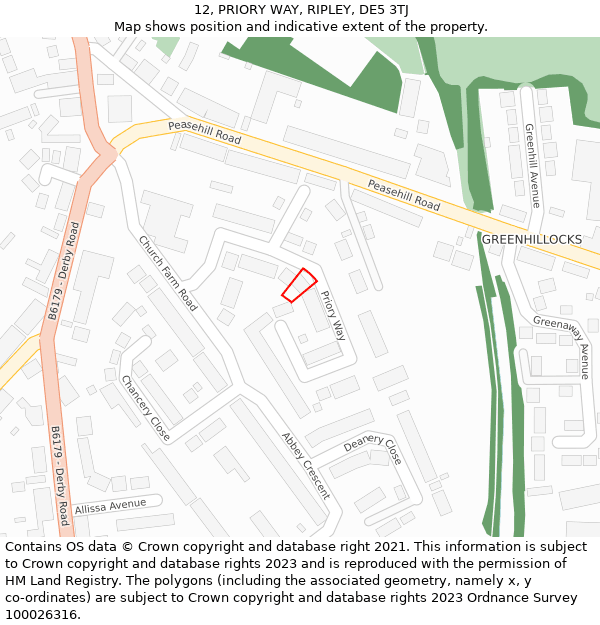 12, PRIORY WAY, RIPLEY, DE5 3TJ: Location map and indicative extent of plot