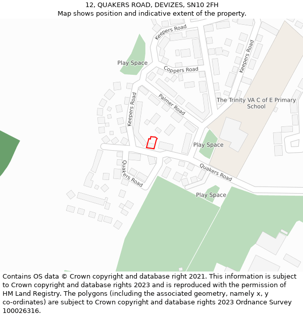 12, QUAKERS ROAD, DEVIZES, SN10 2FH: Location map and indicative extent of plot