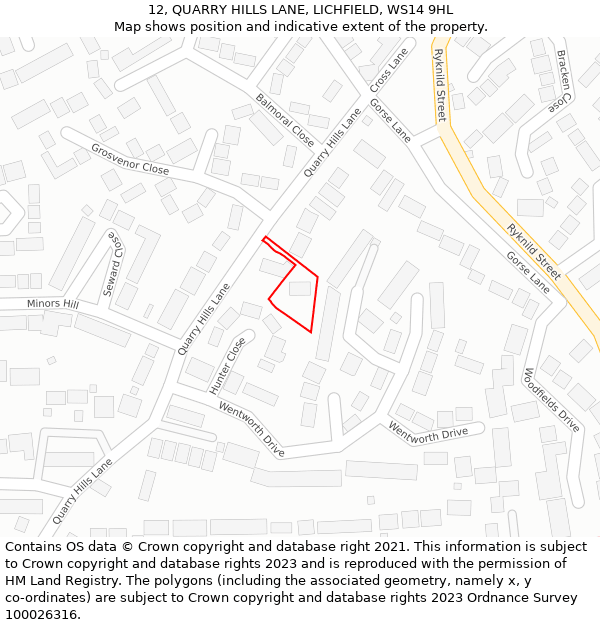 12, QUARRY HILLS LANE, LICHFIELD, WS14 9HL: Location map and indicative extent of plot