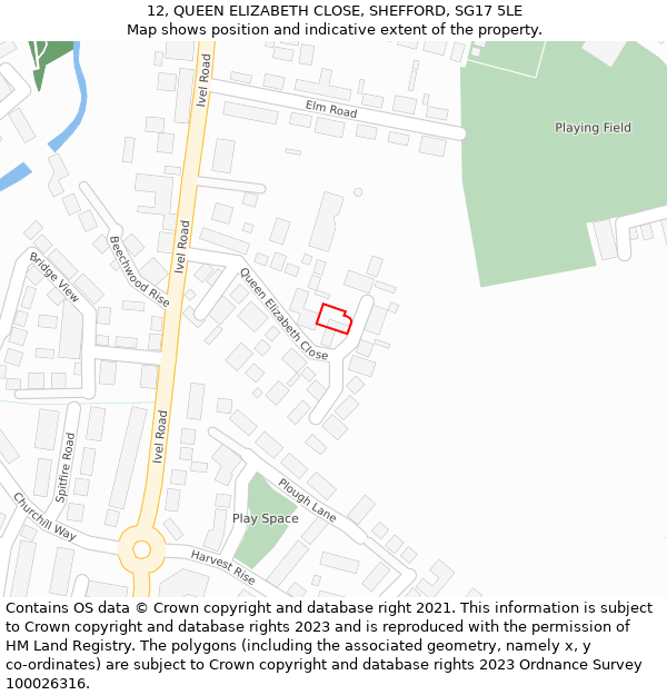 12, QUEEN ELIZABETH CLOSE, SHEFFORD, SG17 5LE: Location map and indicative extent of plot