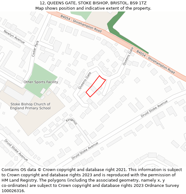 12, QUEENS GATE, STOKE BISHOP, BRISTOL, BS9 1TZ: Location map and indicative extent of plot