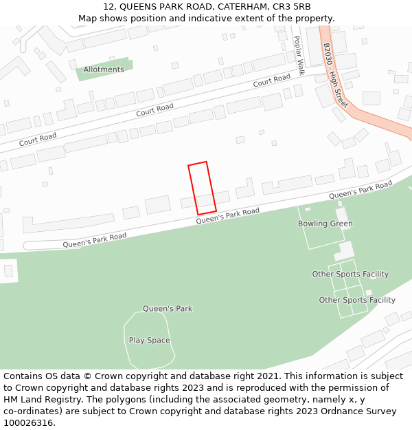 12, QUEENS PARK ROAD, CATERHAM, CR3 5RB: Location map and indicative extent of plot