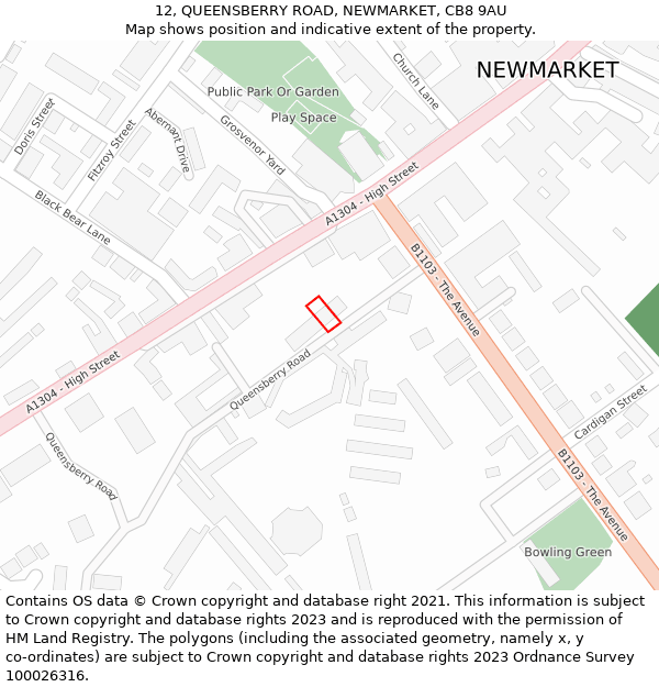 12, QUEENSBERRY ROAD, NEWMARKET, CB8 9AU: Location map and indicative extent of plot