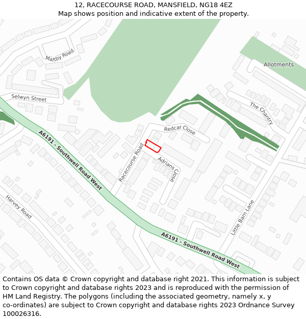 12, RACECOURSE ROAD, MANSFIELD, NG18 4EZ: Location map and indicative extent of plot