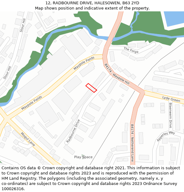 12, RADBOURNE DRIVE, HALESOWEN, B63 2YD: Location map and indicative extent of plot