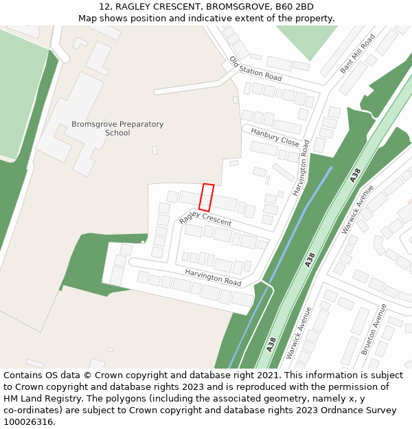 12, RAGLEY CRESCENT, BROMSGROVE, B60 2BD: Location map and indicative extent of plot