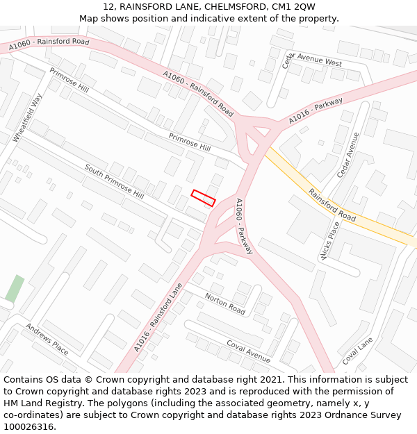 12, RAINSFORD LANE, CHELMSFORD, CM1 2QW: Location map and indicative extent of plot