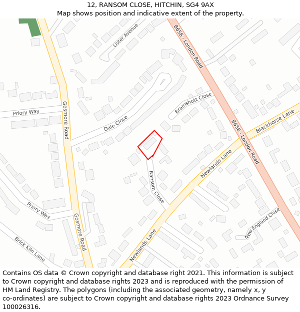 12, RANSOM CLOSE, HITCHIN, SG4 9AX: Location map and indicative extent of plot