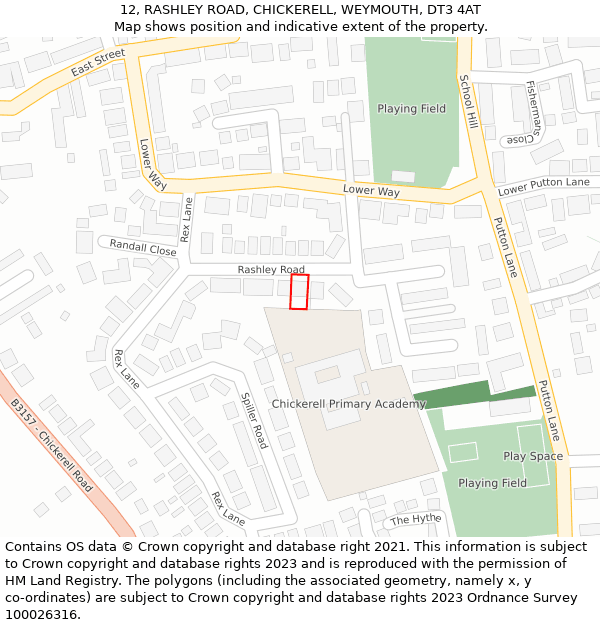 12, RASHLEY ROAD, CHICKERELL, WEYMOUTH, DT3 4AT: Location map and indicative extent of plot