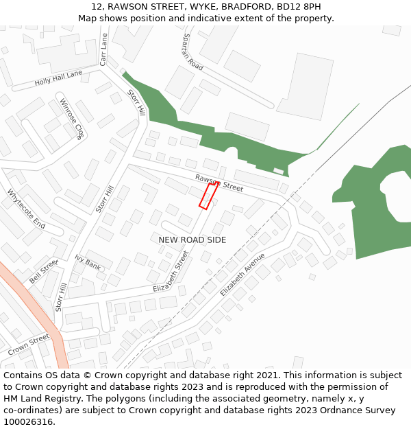 12, RAWSON STREET, WYKE, BRADFORD, BD12 8PH: Location map and indicative extent of plot