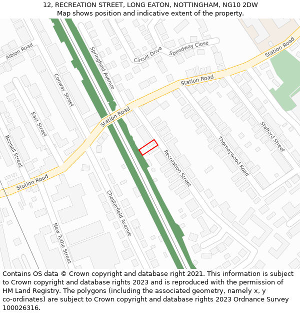 12, RECREATION STREET, LONG EATON, NOTTINGHAM, NG10 2DW: Location map and indicative extent of plot