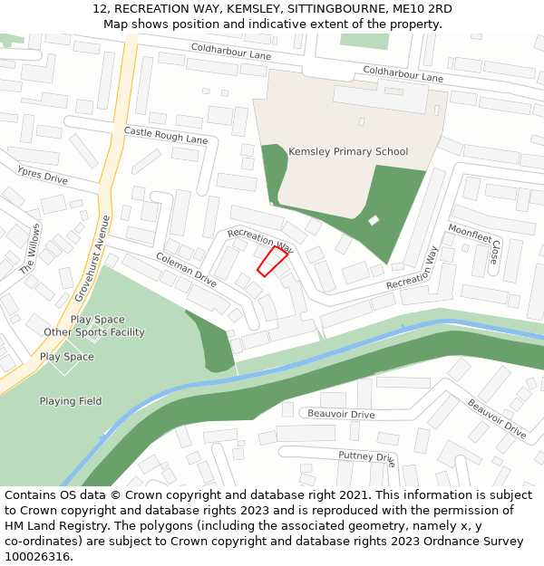 12, RECREATION WAY, KEMSLEY, SITTINGBOURNE, ME10 2RD: Location map and indicative extent of plot