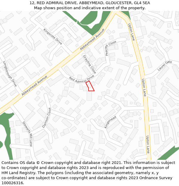 12, RED ADMIRAL DRIVE, ABBEYMEAD, GLOUCESTER, GL4 5EA: Location map and indicative extent of plot