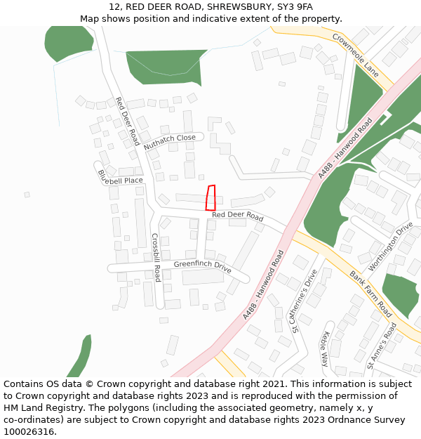 12, RED DEER ROAD, SHREWSBURY, SY3 9FA: Location map and indicative extent of plot