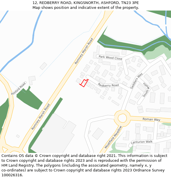 12, REDBERRY ROAD, KINGSNORTH, ASHFORD, TN23 3PE: Location map and indicative extent of plot