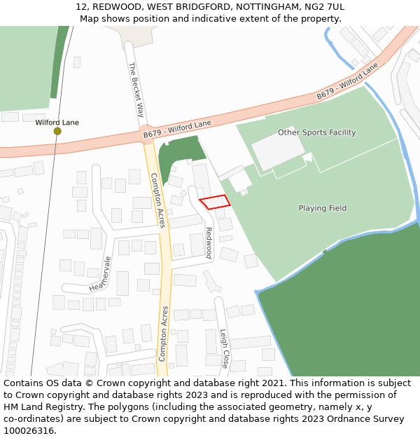 12, REDWOOD, WEST BRIDGFORD, NOTTINGHAM, NG2 7UL: Location map and indicative extent of plot