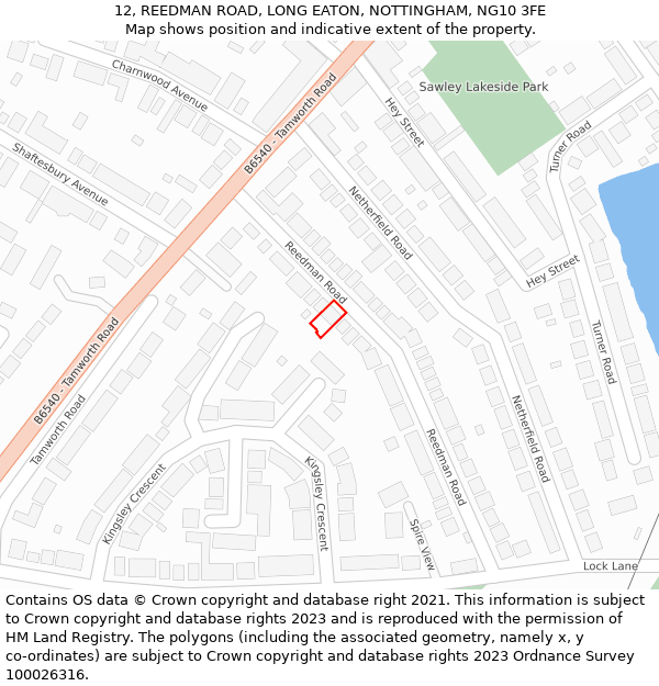 12, REEDMAN ROAD, LONG EATON, NOTTINGHAM, NG10 3FE: Location map and indicative extent of plot