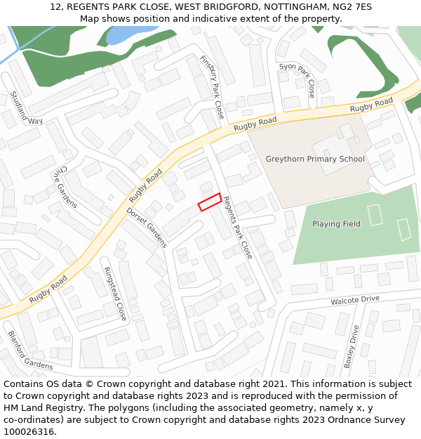 12, REGENTS PARK CLOSE, WEST BRIDGFORD, NOTTINGHAM, NG2 7ES: Location map and indicative extent of plot