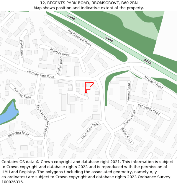 12, REGENTS PARK ROAD, BROMSGROVE, B60 2RN: Location map and indicative extent of plot