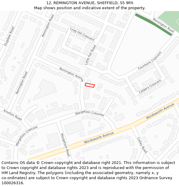 12, REMINGTON AVENUE, SHEFFIELD, S5 9PA: Location map and indicative extent of plot