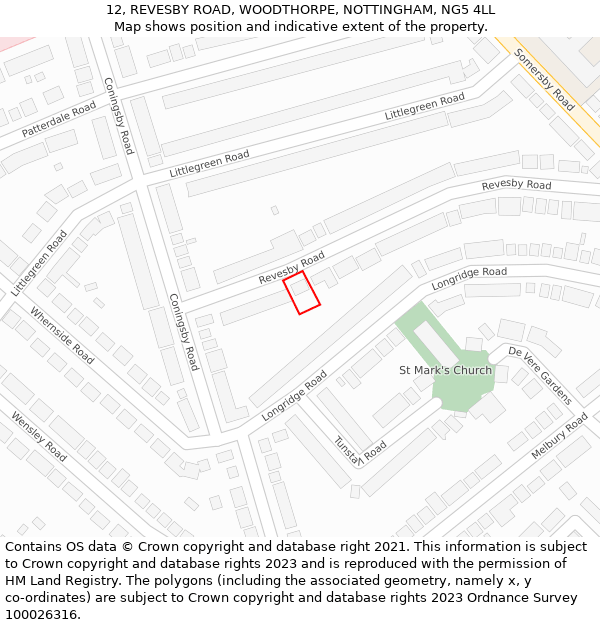 12, REVESBY ROAD, WOODTHORPE, NOTTINGHAM, NG5 4LL: Location map and indicative extent of plot