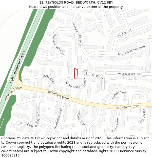 12, REYNOLDS ROAD, BEDWORTH, CV12 8BY: Location map and indicative extent of plot