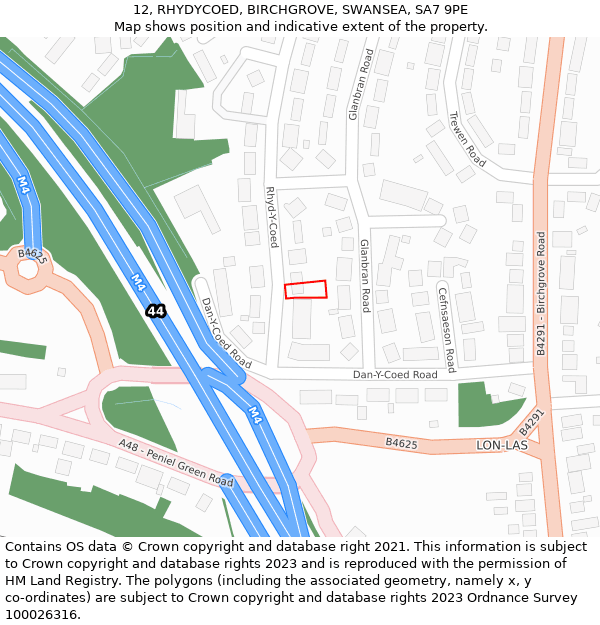 12, RHYDYCOED, BIRCHGROVE, SWANSEA, SA7 9PE: Location map and indicative extent of plot