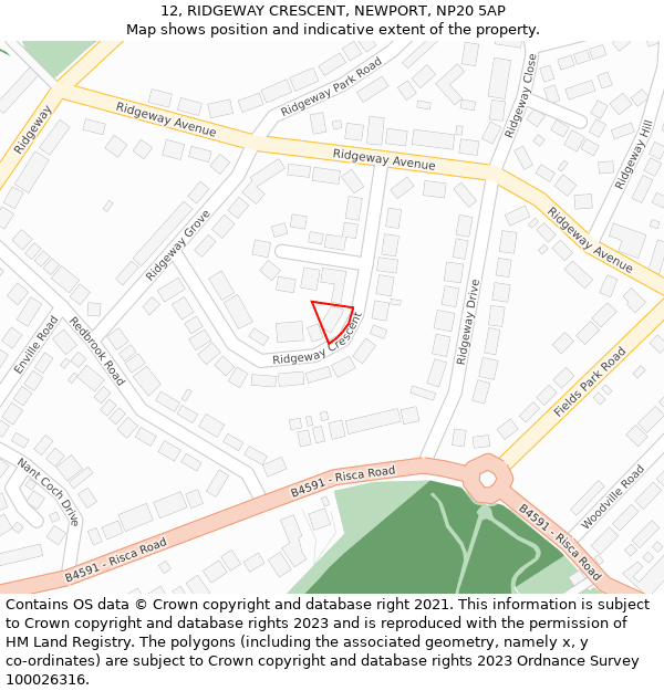 12, RIDGEWAY CRESCENT, NEWPORT, NP20 5AP: Location map and indicative extent of plot